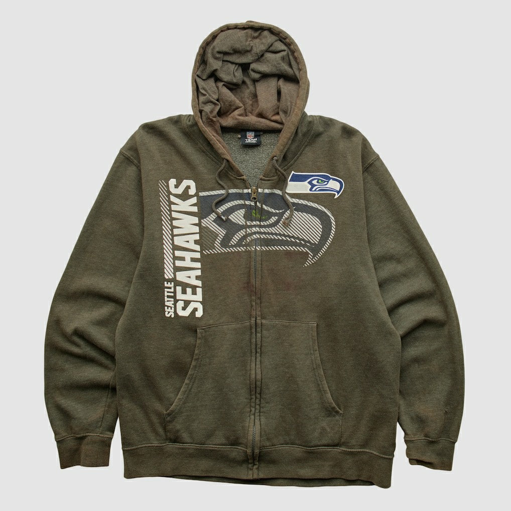 Seattle Seahawks NFL 2010s Hooded Full Zip Sweatshirt Olive Vintage