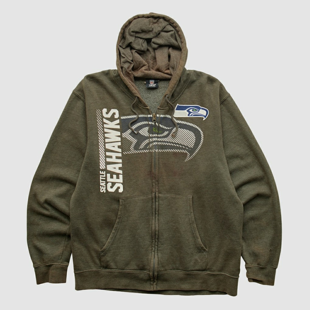 Seattle Seahawks NFL 2010s Hooded Full Zip Sweatshirt Olive Vintage
