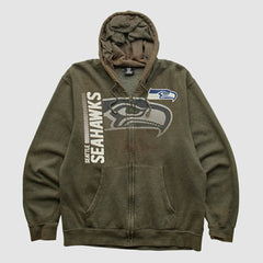 Seattle Seahawks NFL 2010s Hooded Full Zip Sweatshirt Olive Vintage