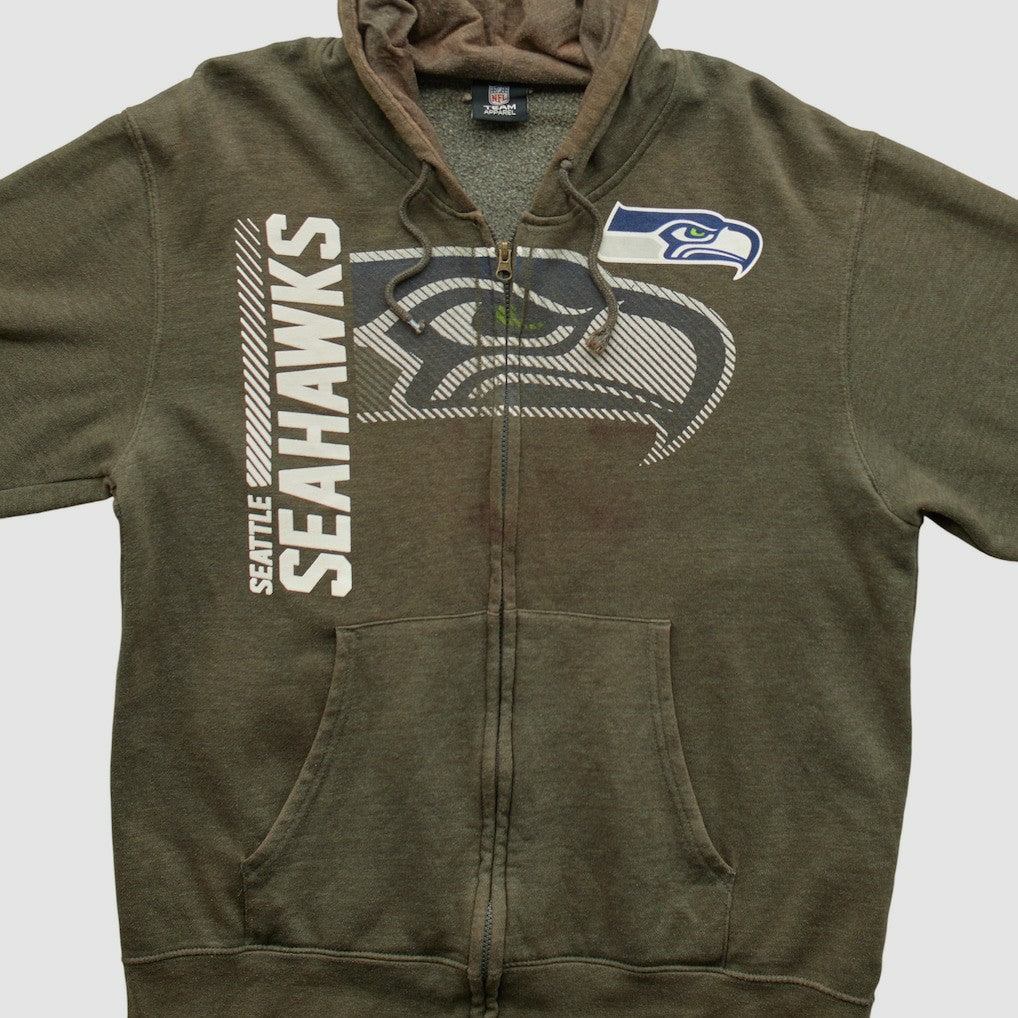 Seattle Seahawks NFL 2010s Hooded Full Zip Sweatshirt Olive Vintage