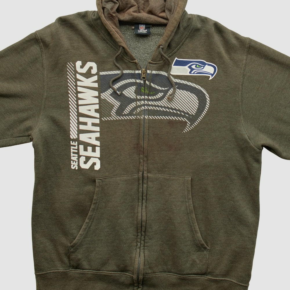 Seattle Seahawks NFL 2010s Hooded Full Zip Sweatshirt Olive Vintage