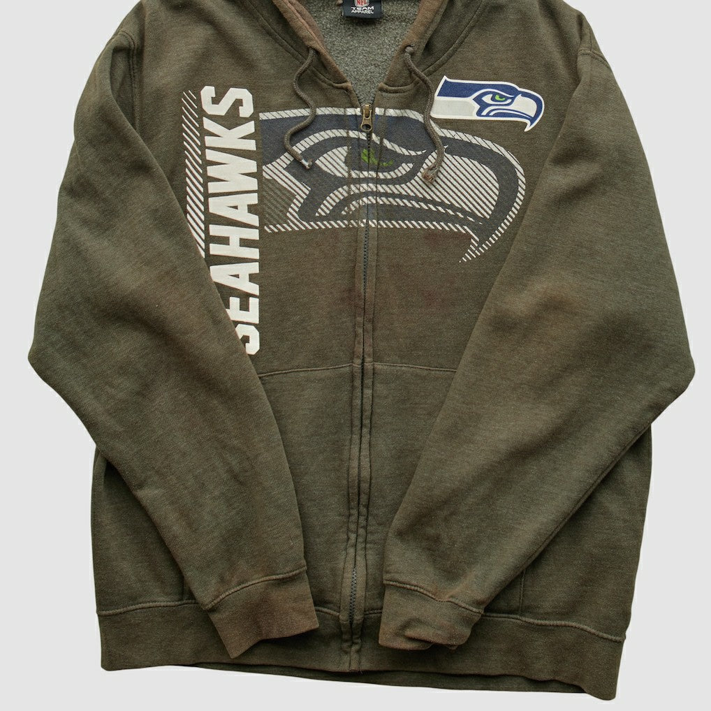 Seattle Seahawks NFL 2010s Hooded Full Zip Sweatshirt Olive Vintage