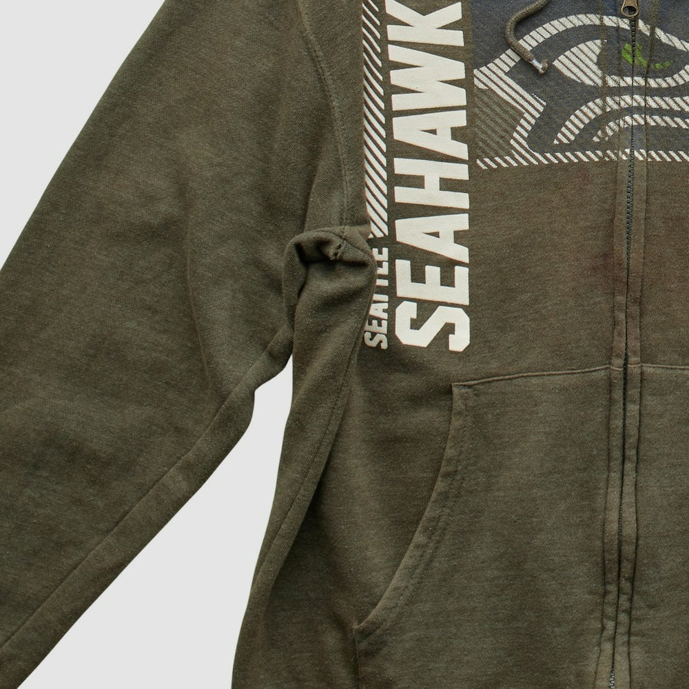 Seattle Seahawks NFL 2010s Hooded Full Zip Sweatshirt Olive Vintage