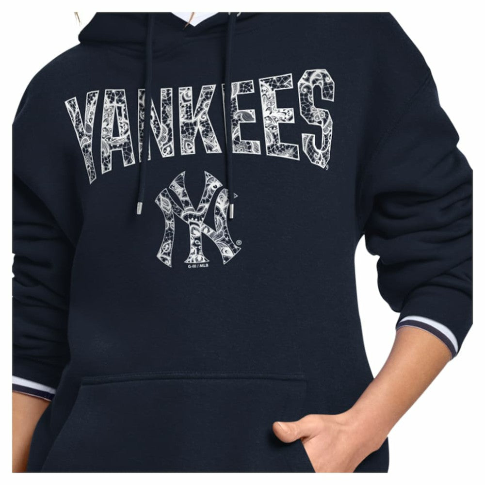 New York Yankees Starter Women's Lace Team Lockup Fleece Hoodie - Navy Hoodies