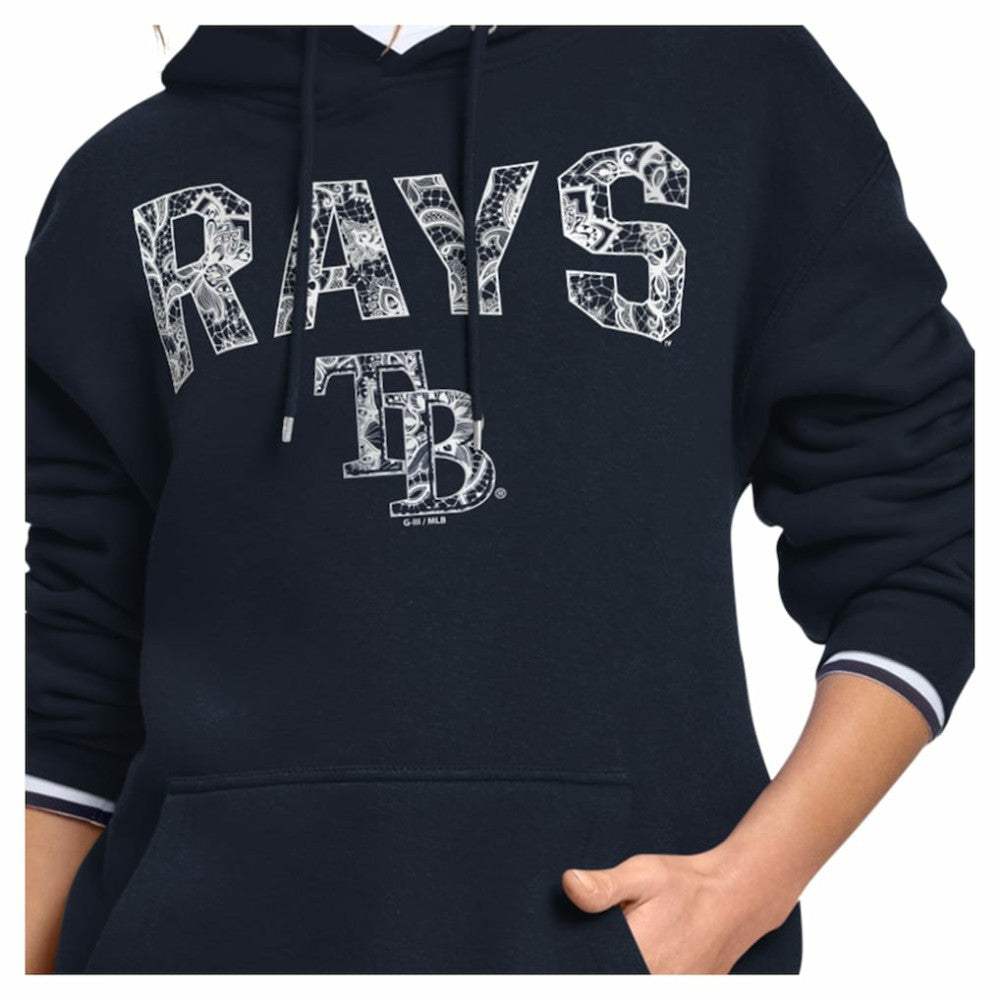 Tampa Bay Rays Starter Women's Lace Team Lockup Fleece Hoodie - Navy Hoodies