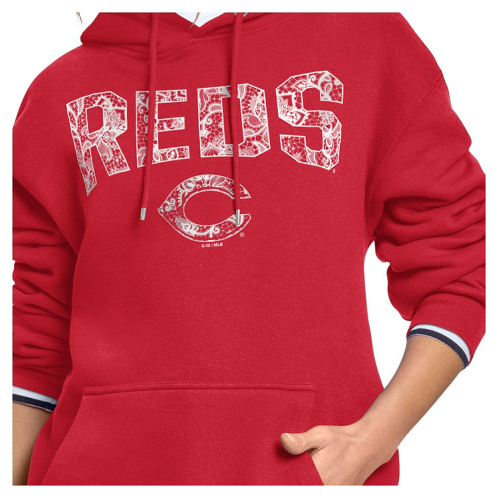 Cincinnati Reds Starter Women's Lace Team Lockup Fleece Hoodie - Red Hoodies