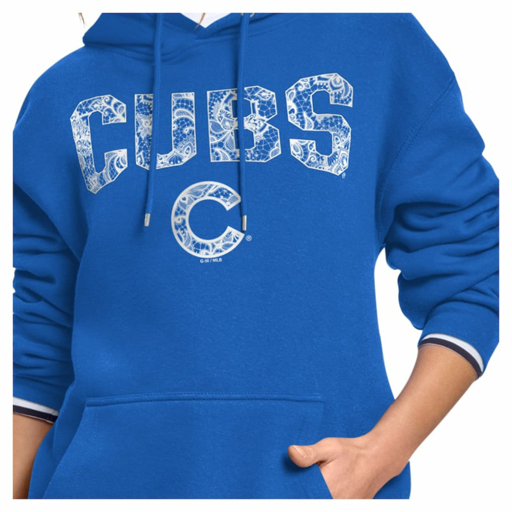 Chicago Cubs Starter Women's Lace Team Lockup Fleece Hoodie - Royal Hoodies