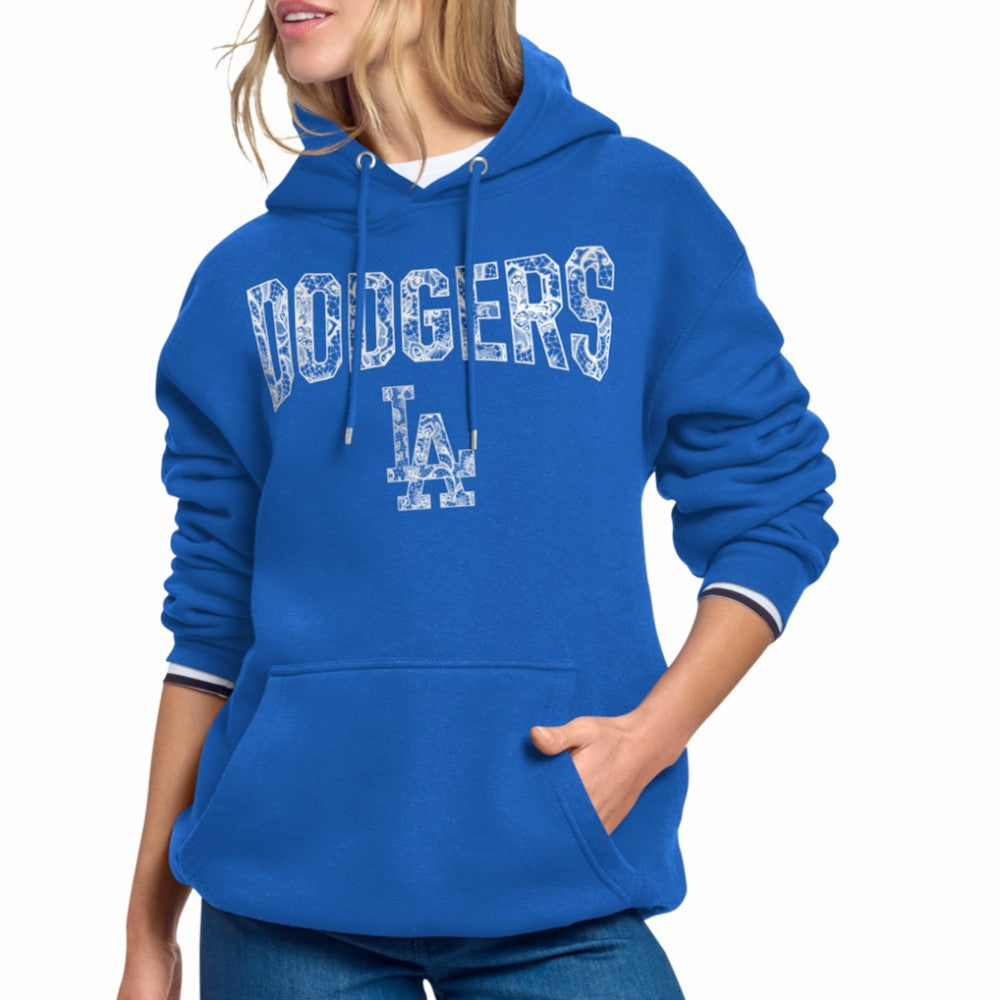 Los Angeles Dodgers Starter Women's Lace Team Lockup Fleece Hoodie - Royal Hoodies