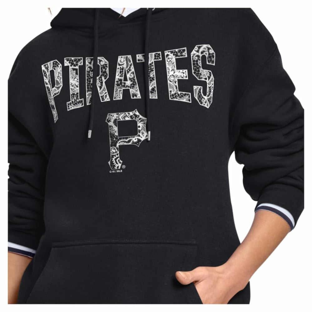Pittsburgh Pirates Starter Women's Lace Team Lockup Fleece Hoodie - Black Hoodies