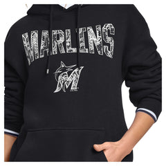 Miami Marlins Starter Women's Lace Team Lockup Fleece Hoodie - Black Hoodies