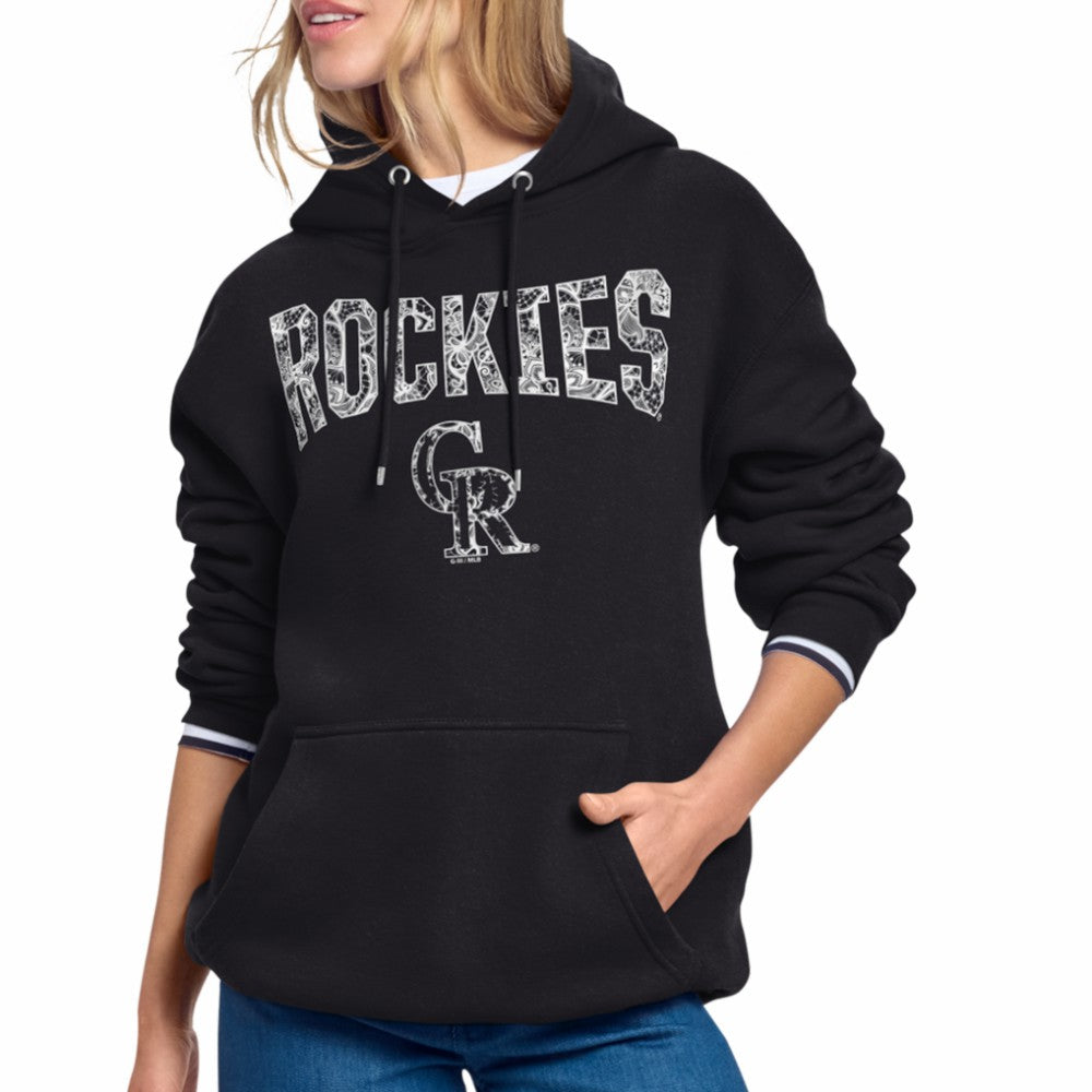 Colorado Rockies Starter Women's Lace Team Lockup Fleece Hoodie - Black Hoodies