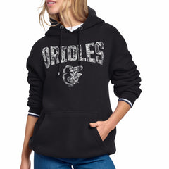 Baltimore Orioles Starter Women's Lace Team Lockup Fleece Hoodie - Black Hoodies