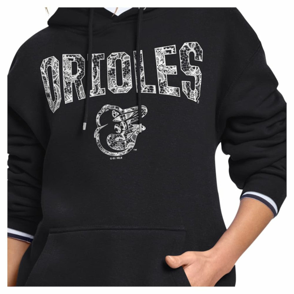 Baltimore Orioles Starter Women's Lace Team Lockup Fleece Hoodie - Black Hoodies