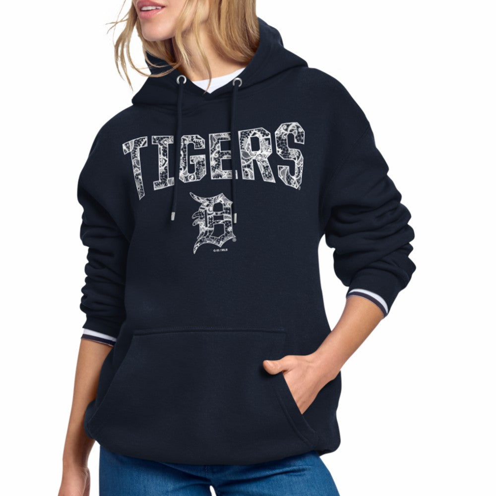 Detroit Tigers Starter Women's Lace Team Lockup Fleece Hoodie - Navy Hoodies
