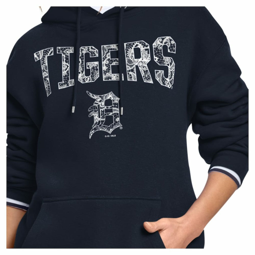 Detroit Tigers Starter Women's Lace Team Lockup Fleece Hoodie - Navy Hoodies
