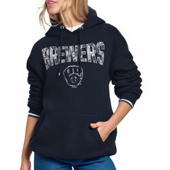 Milwaukee Brewers Starter Women's Lace Team Lockup Fleece Hoodie - Navy Hoodies
