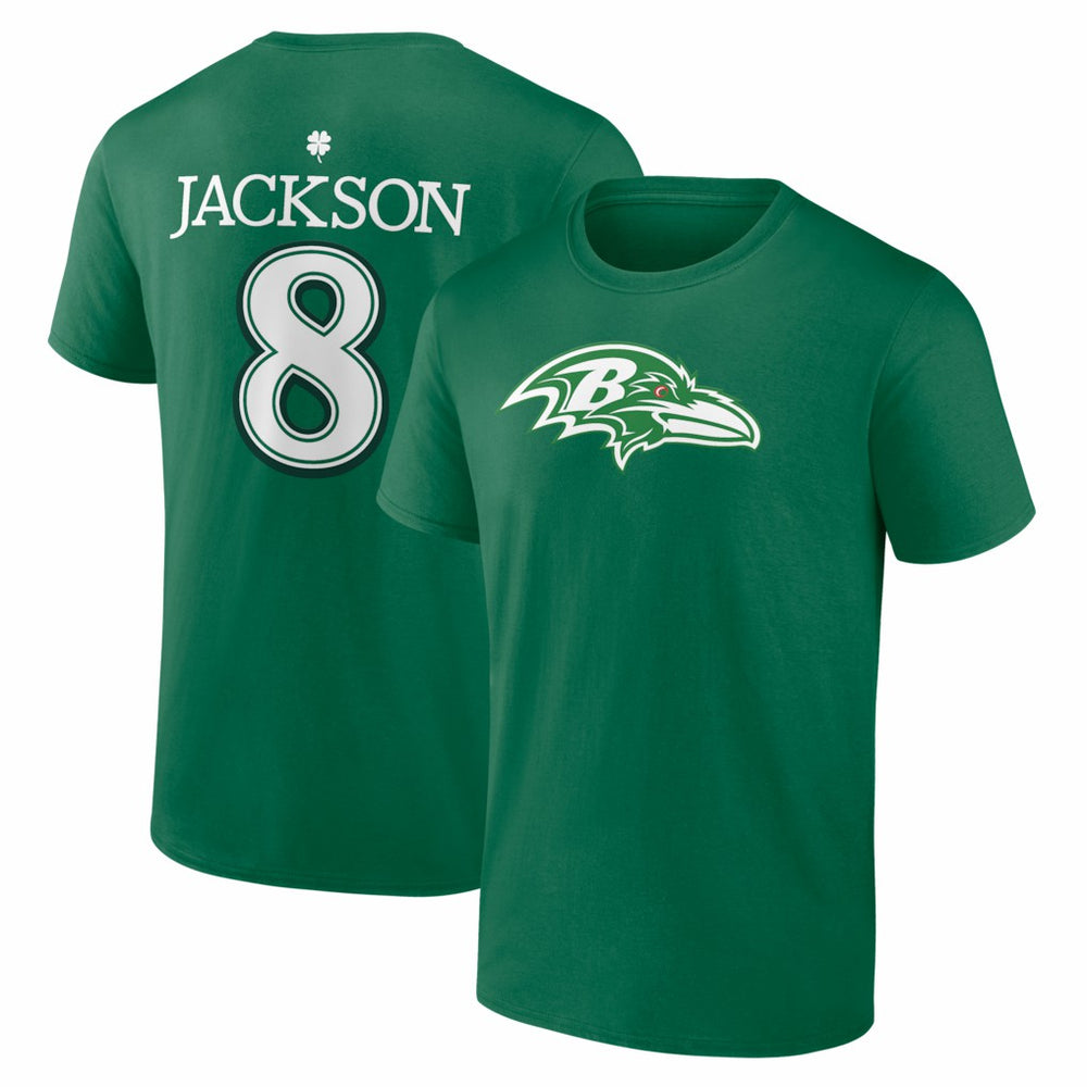Lamar Jackson Baltimore Ravens St. Patrick's Day Icon Name & Number T-Shirt Green