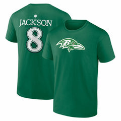 Lamar Jackson Baltimore Ravens St. Patrick's Day Icon Name & Number T-Shirt Green
