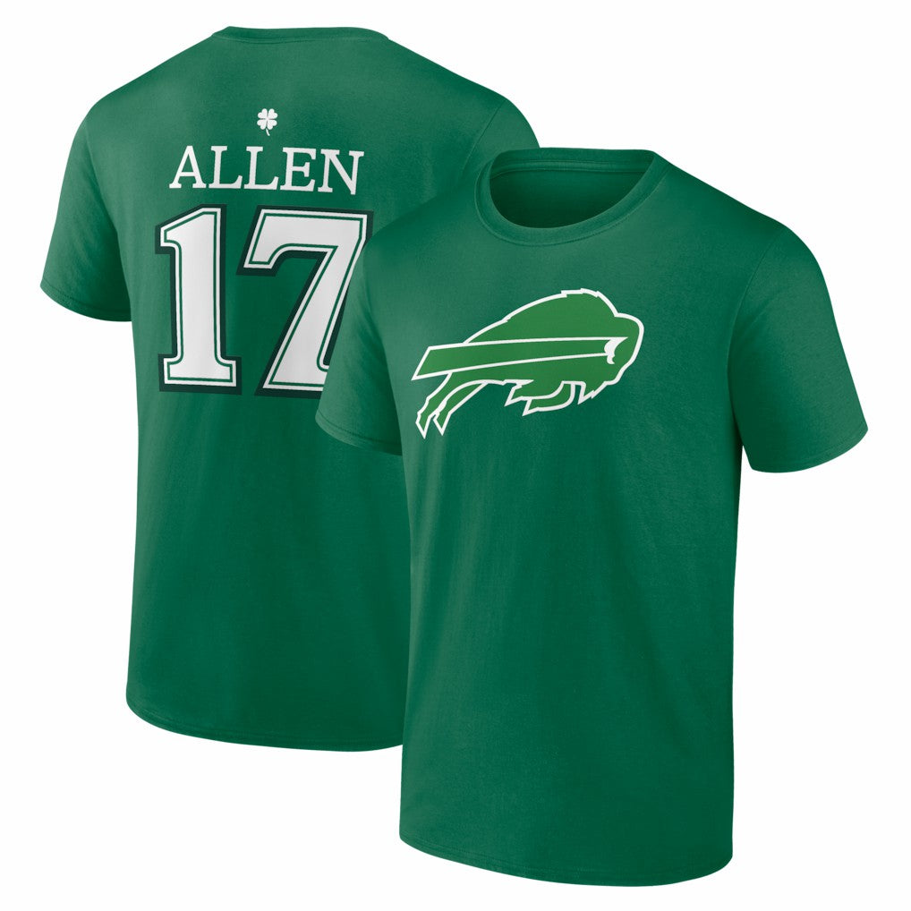 Josh Allen Buffalo Bills St. Patrick's Day Icon Name & Number T-Shirt Green