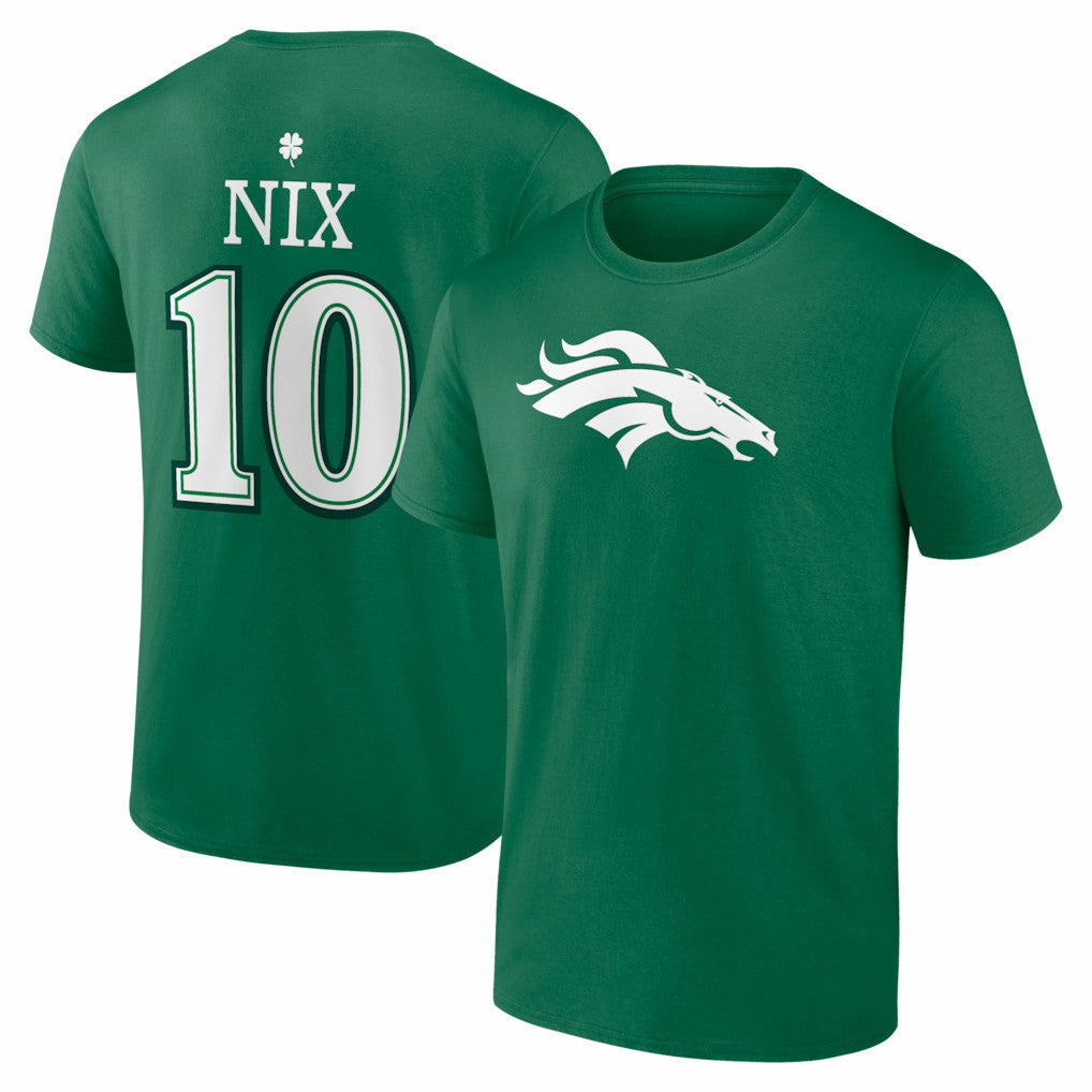 Bo Nix Denver Broncos St. Patrick's Day Icon Name & Number T-Shirt Green