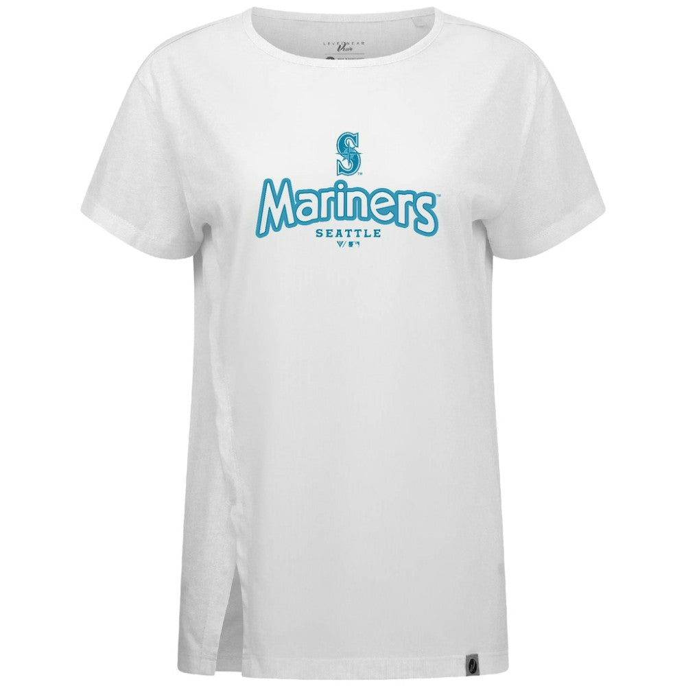 Seattle Mariners Levelwear Women's Blue Haven Influx Cornerstone T-Shirt - White T-shirts