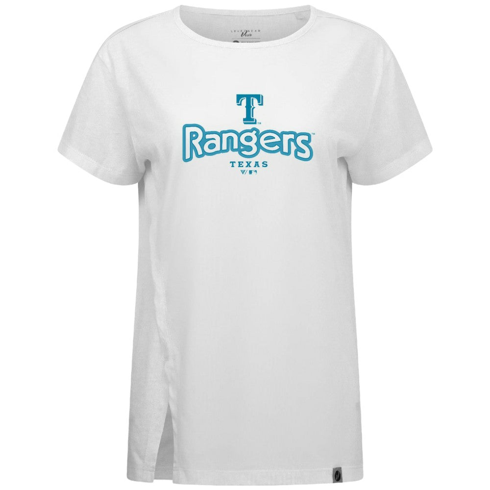 Texas Rangers Levelwear Women's Blue Haven Influx Cornerstone T-Shirt - White T-shirts