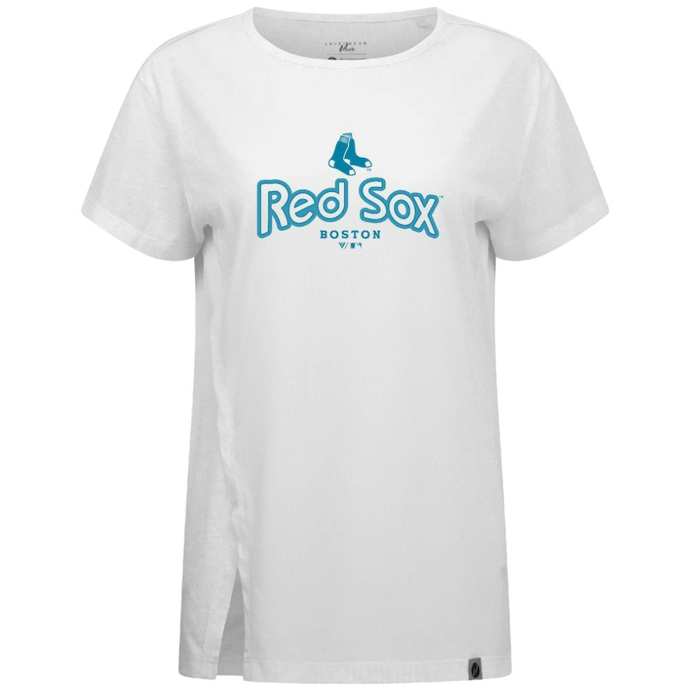 Boston Red Sox Levelwear Women's Blue Haven Influx Cornerstone T-Shirt - White T-shirts