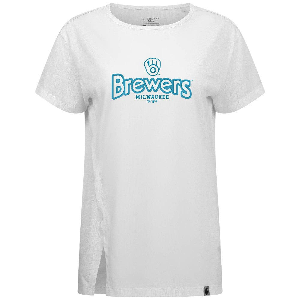Milwaukee Brewers Levelwear Women's Blue Haven Influx Cornerstone T-Shirt - White T-shirts