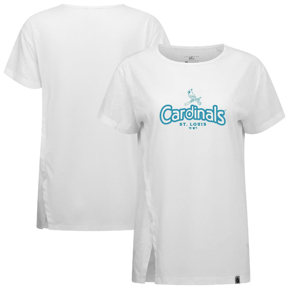 St. Louis Cardinals Levelwear Women's Blue Haven Influx Cornerstone T-Shirt - White T-shirts