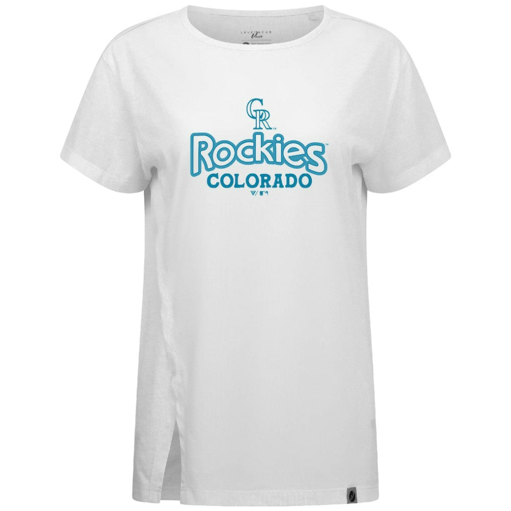 Colorado Rockies Levelwear Women's Blue Haven Influx Cornerstone T-Shirt - White T-shirts
