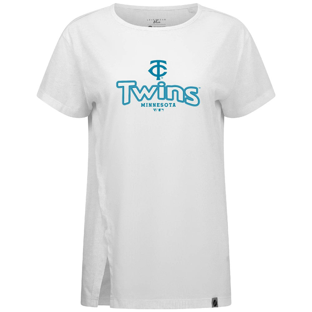 Minnesota Twins Levelwear Women's Blue Haven Influx Cornerstone T-Shirt - White T-shirts