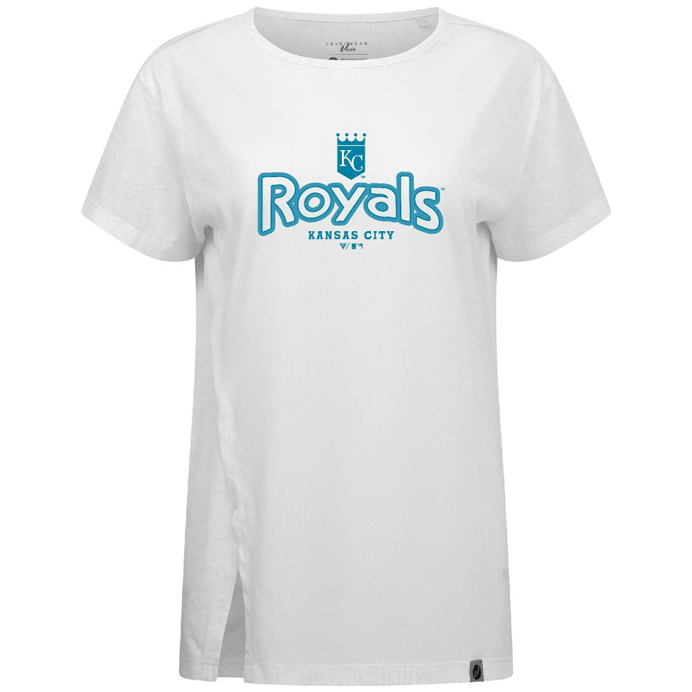 Kansas City Royals Levelwear Women's Blue Haven Influx Cornerstone T-Shirt - White T-shirts