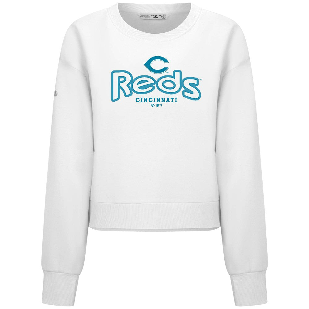 Cincinnati Reds Levelwear Women's Judd Cornerstone Cropped Sweatshirt - White Sweatshirts
