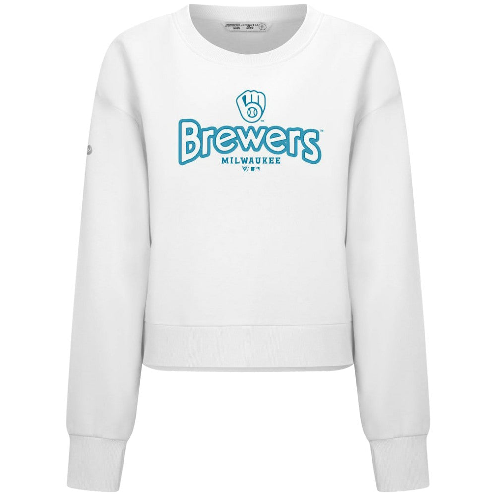 Milwaukee Brewers Levelwear Women's Judd Cornerstone Cropped Sweatshirt - White Sweatshirts