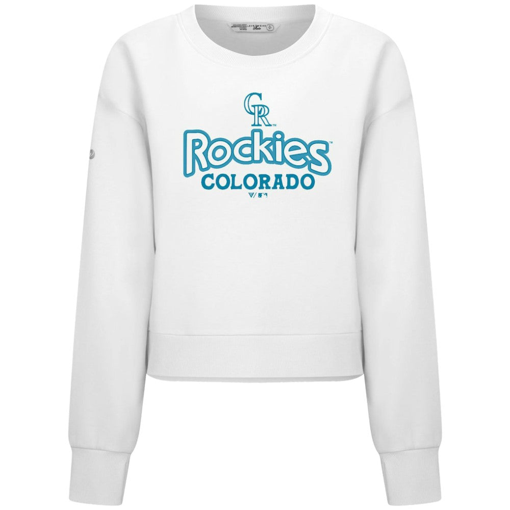 Colorado Rockies Levelwear Women's Judd Cornerstone Cropped Sweatshirt - White Sweatshirts