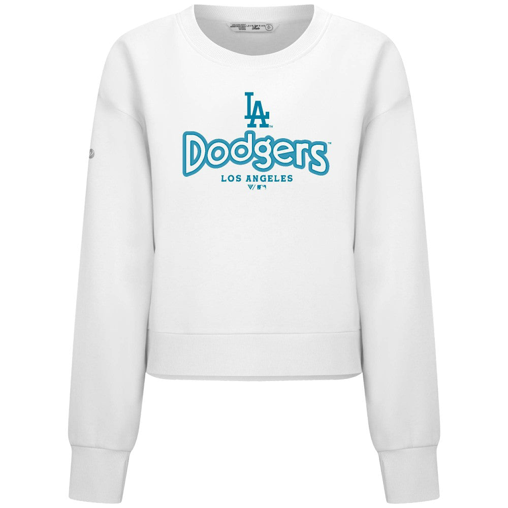 Los Angeles Dodgers Levelwear Women's Judd Cornerstone Cropped Sweatshirt - White Sweatshirts