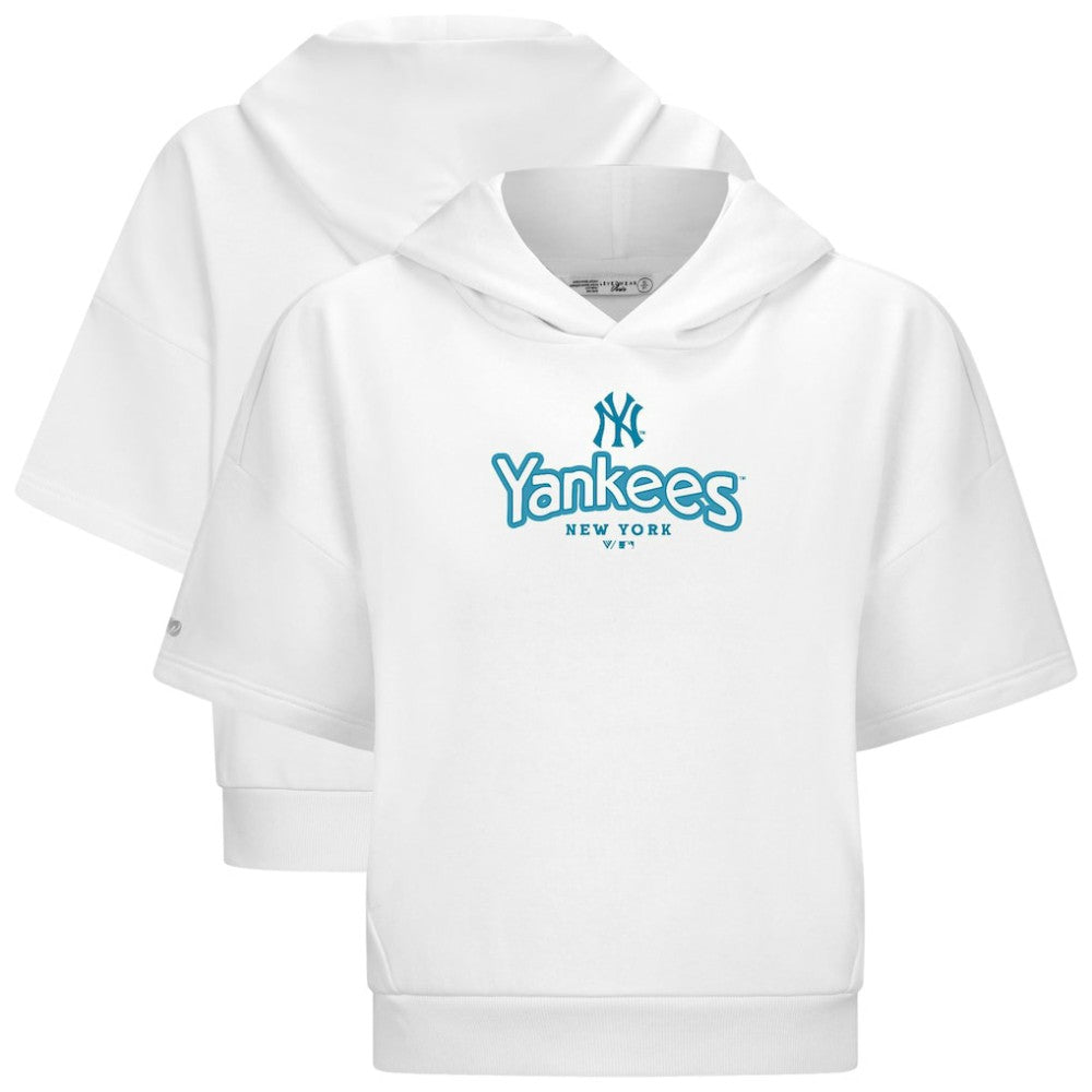 New York Yankees Levelwear Women's Amber Short Sleeve Cornerstone Hoodie - White Hoodies