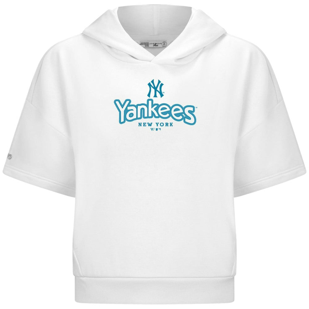 New York Yankees Levelwear Women's Amber Short Sleeve Cornerstone Hoodie - White Hoodies