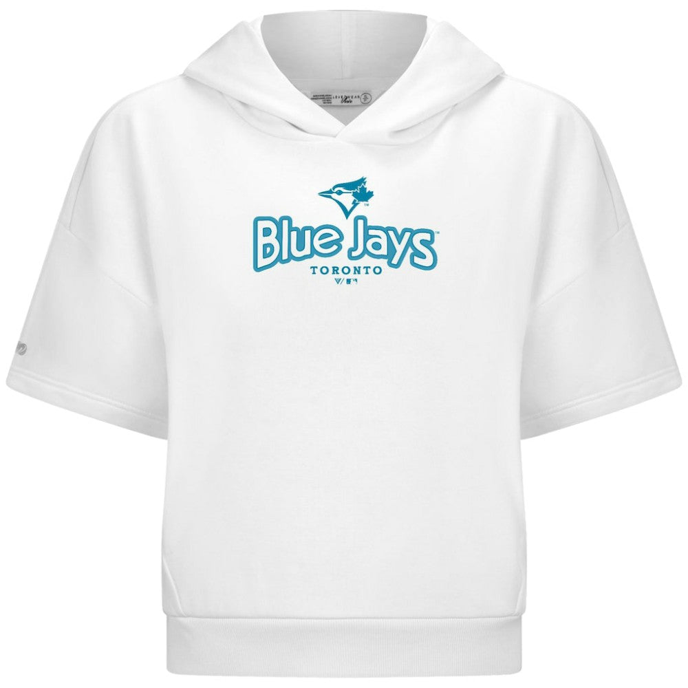 Toronto Blue Jays Levelwear Women's Amber Short Sleeve Cornerstone Hoodie - White Hoodies
