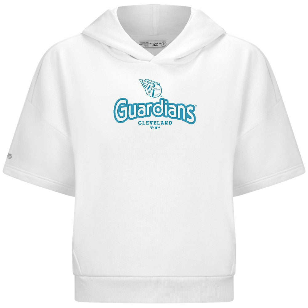 Cleveland Guardians Levelwear Women's Amber Short Sleeve Cornerstone Hoodie - White Hoodies
