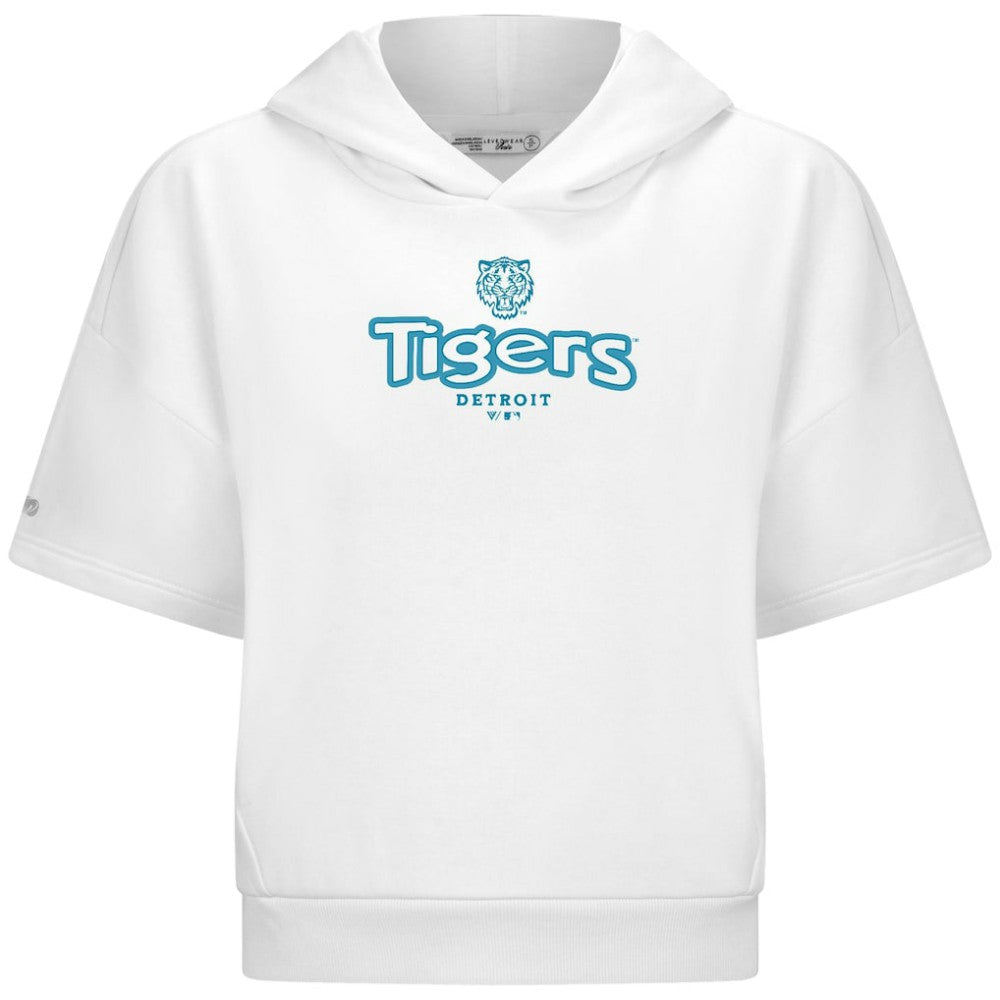 Detroit Tigers Levelwear Women's Amber Short Sleeve Cornerstone Hoodie - White Hoodies