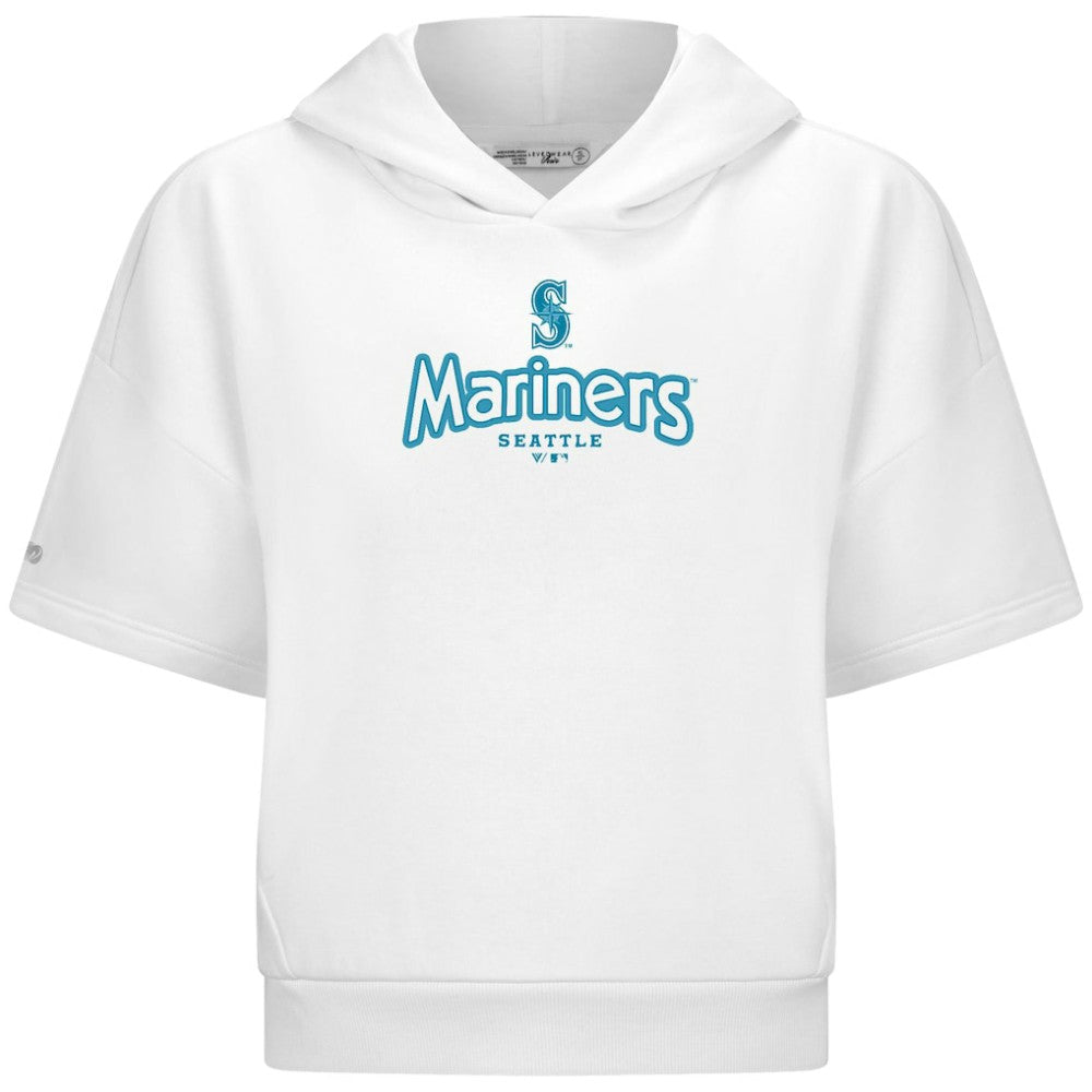Seattle Mariners Levelwear Women's Amber Short Sleeve Cornerstone Hoodie - White Hoodies