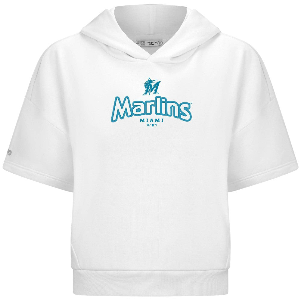 Miami Marlins Levelwear Women's Amber Short Sleeve Cornerstone Hoodie - White Hoodies