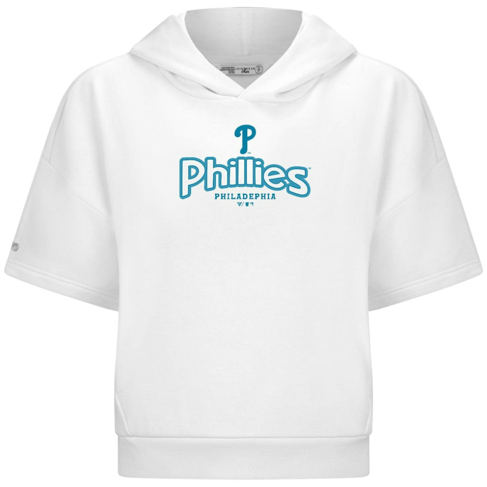 Philadelphia Phillies Levelwear Women's Amber Short Sleeve Cornerstone Hoodie - White Hoodies