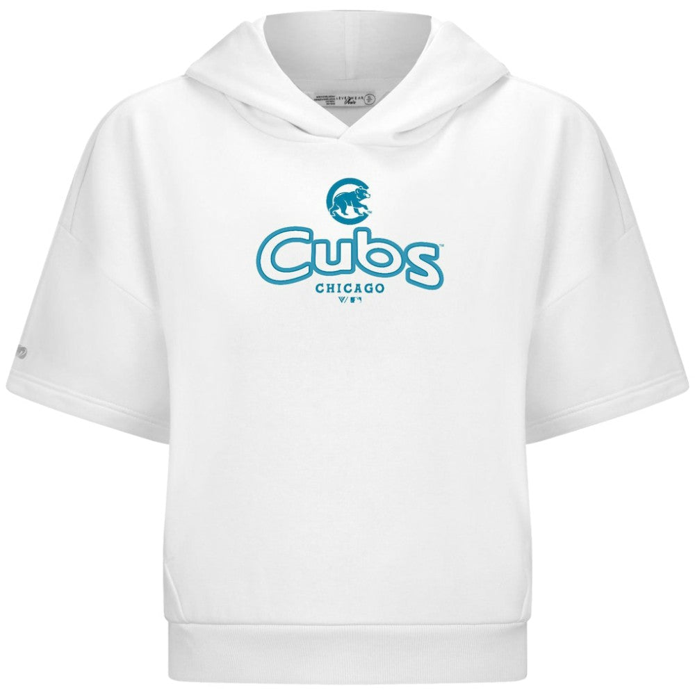 Chicago Cubs Levelwear Women's Amber Short Sleeve Cornerstone Hoodie - White Hoodies