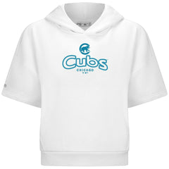 Chicago Cubs Levelwear Women's Amber Short Sleeve Cornerstone Hoodie - White Hoodies