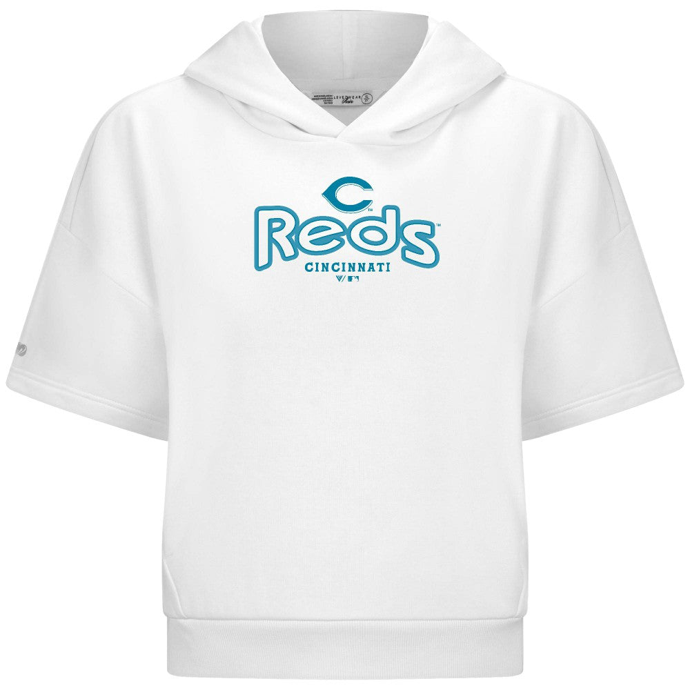 Cincinnati Reds Levelwear Women's Amber Short Sleeve Cornerstone Hoodie - White Hoodies