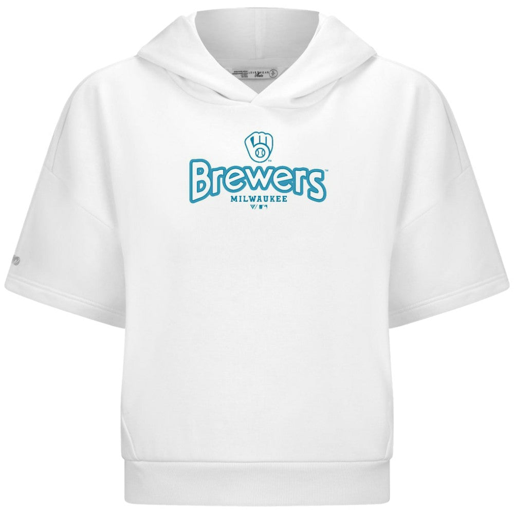 Milwaukee Brewers Levelwear Women's Amber Short Sleeve Cornerstone Hoodie - White Hoodies