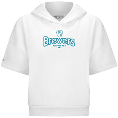 Milwaukee Brewers Levelwear Women's Amber Short Sleeve Cornerstone Hoodie - White Hoodies
