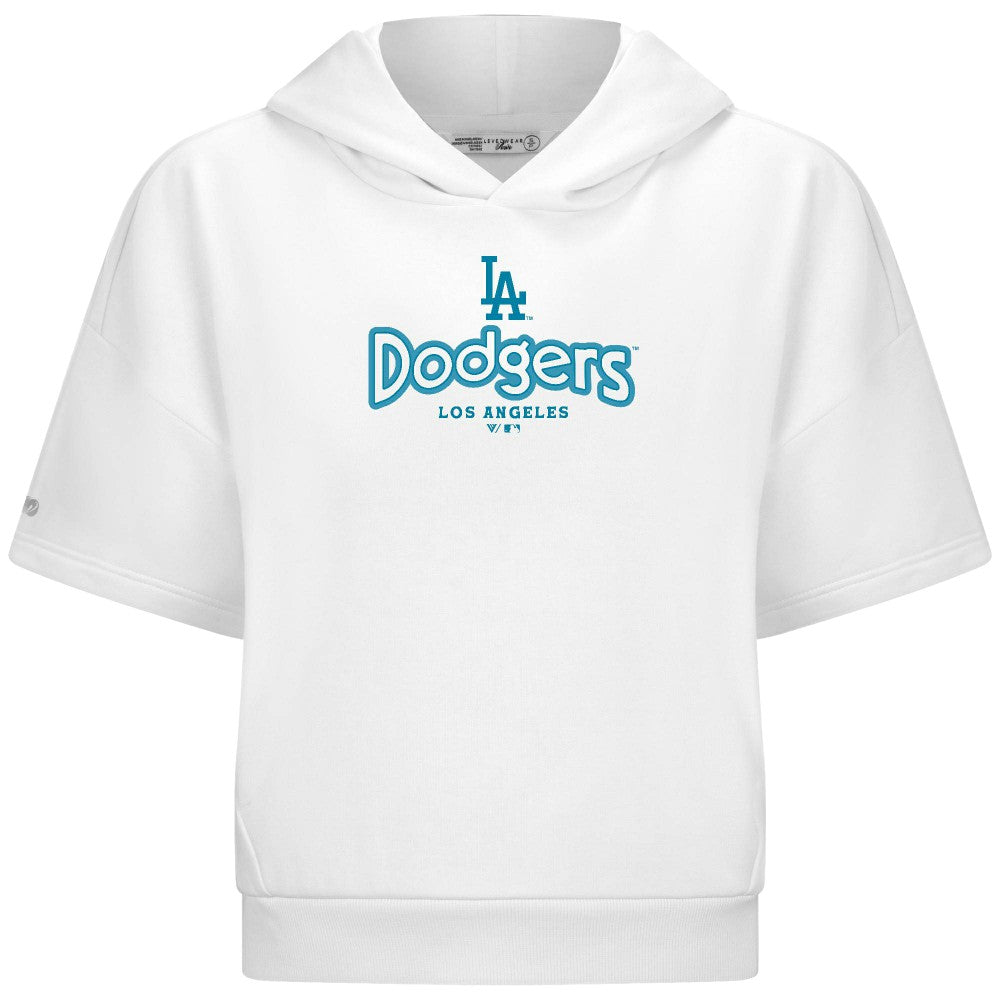 Los Angeles Dodgers Levelwear Women's Amber Short Sleeve Cornerstone Hoodie - White Hoodies